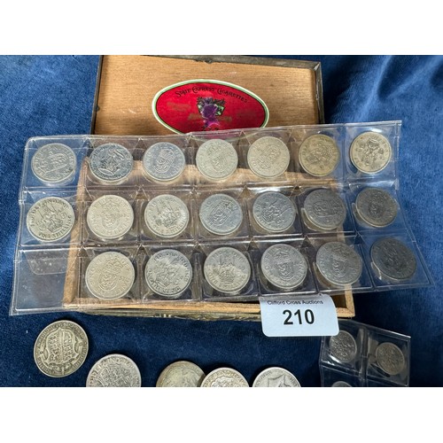 210 - A brass embossed State Express cigarette case containing 18 Half Crown coins pre 1946 and a quantity... 