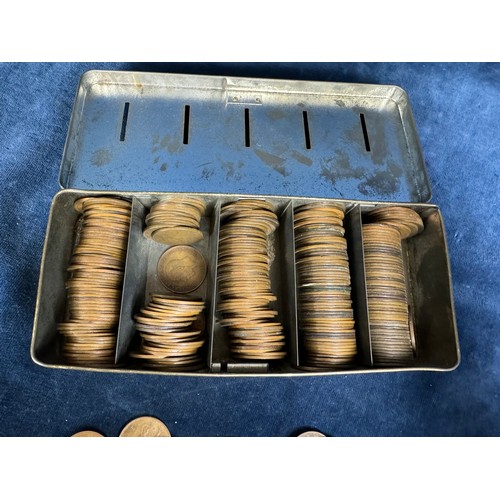 215 - A thrift box containing over 250 19th and 20th century copper One Penny Coins.