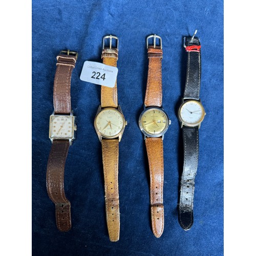 224 - Four Gentlemans watches with leather straps being Derrick, Waltham, Quartz and Audax.