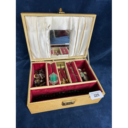 225 - A jewellery box containing costume and other jewellery including a 9 carat gold stick pin set with a... 