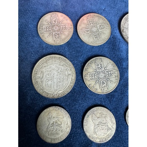 241 - A box of coins including 2 half crowns – 1920 and 1921, 3 One Florin coins – 1921, 1922 and 1922, 2 ... 