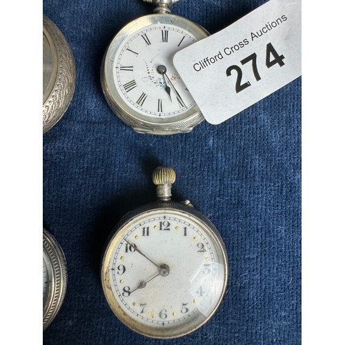 274 - 3 Ladies Silver cased pocket watches - one marked 