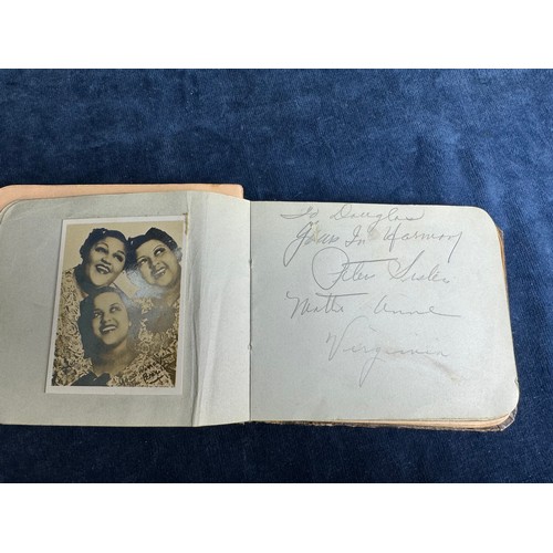 298 - A vintage autograph book containing signatures including Lady Shirley, Henry Lee, The Peters Sisters... 