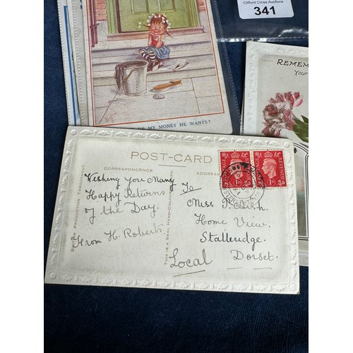 341 - A bundle of 15 vintage coloured vintage coloured postcards mostly 21st birthday