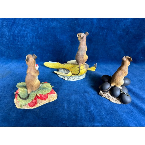 363 - Three Border of Fine Arts figurines of Mice with fruits by Ayres.