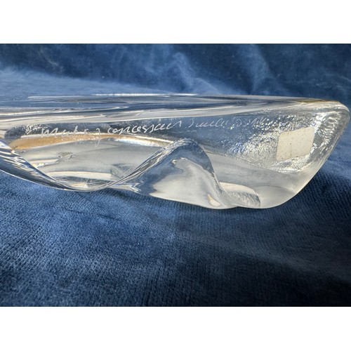 394 - 2 full lead crystal deep relief glass blocks designed by Mats Jonasson for Royal Krona Sweden depict... 