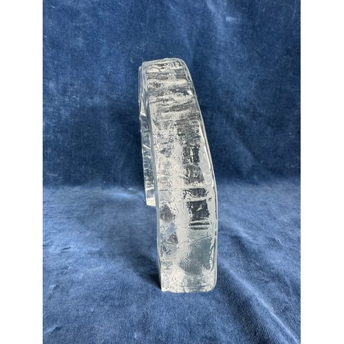 395 - A vintage deep relief glass block sculpture of an Inuit Eskimo Mother and Child designed by Rune Str... 