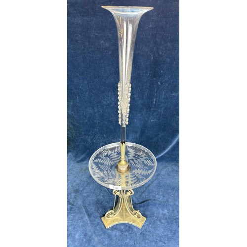 410 - A mid Victorian silver plate and etched glass epergne with scroll and chain decoration, engraved 