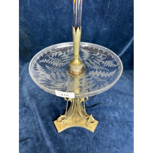 410 - A mid Victorian silver plate and etched glass epergne with scroll and chain decoration, engraved 