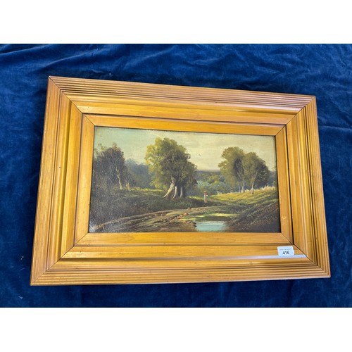 416 - A framed oil on board of lady in glade, signed W. Hay.