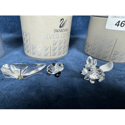 461 - 3 Swarovski crystal figures of a Butterfly, Squirrel and panda, with presentation boxes