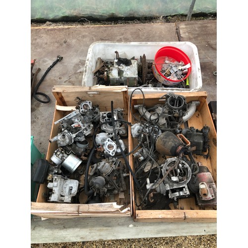 126 - 3 boxes carburetors, brackets etc