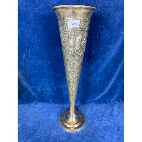 683 - A large Brass Fluted Vase on silver plated base