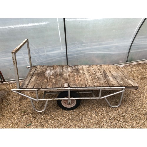 54 - A flat bed 2 wheel nursery barrow with upright handle