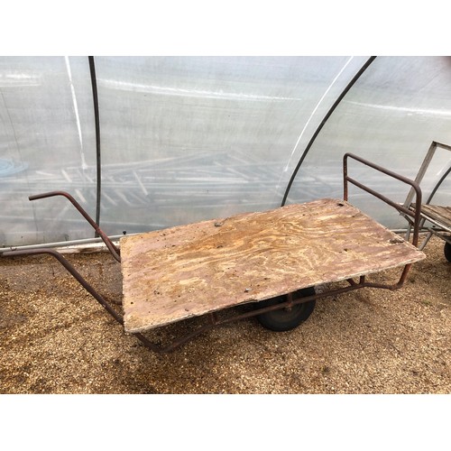 55 - A flat bed 2 wheel nursery barrow with 2 handles