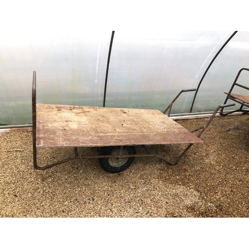 57 - A flat bed 2 wheel nursery barrow with 2 handles