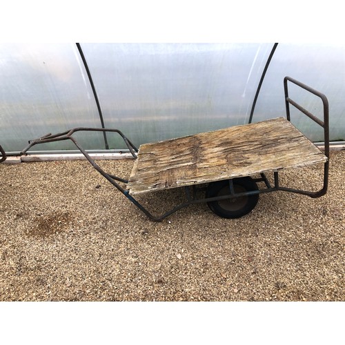 59 - A flat bed 2 wheel nursery barrow with single handle