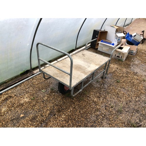 62 - A flat bed single wheel nursery barrow with 2 handles