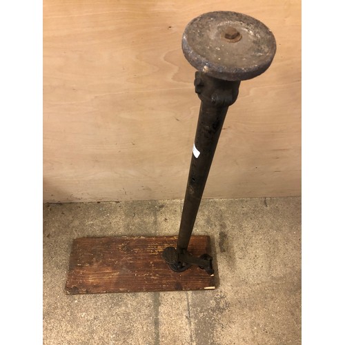 35 - A vintage pedlars sharpening tool on wooden base, manufactured by Heyden Allball, Redroth.