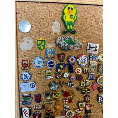 421 - Three cork boards containing a large quantity of pin badges and magnets of various location for UK a... 