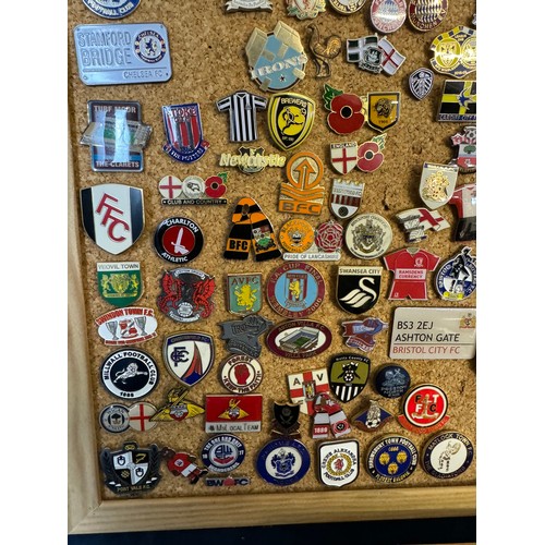 421 - Three cork boards containing a large quantity of pin badges and magnets of various location for UK a... 