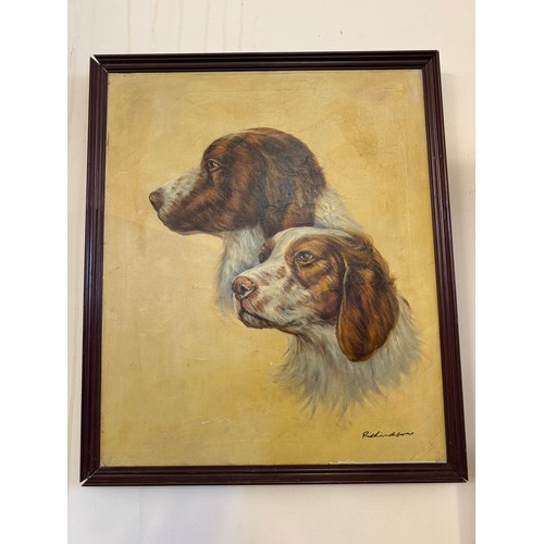 429 - A framed oil on canvas by Richardson depicting 'Two Spaniels'.