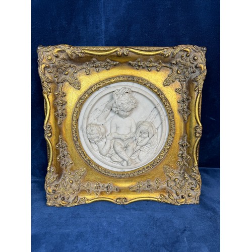 78 - An Edward William Wyon marble plaque depicting 'Children playing' in ornate gilt frame, marked to re... 