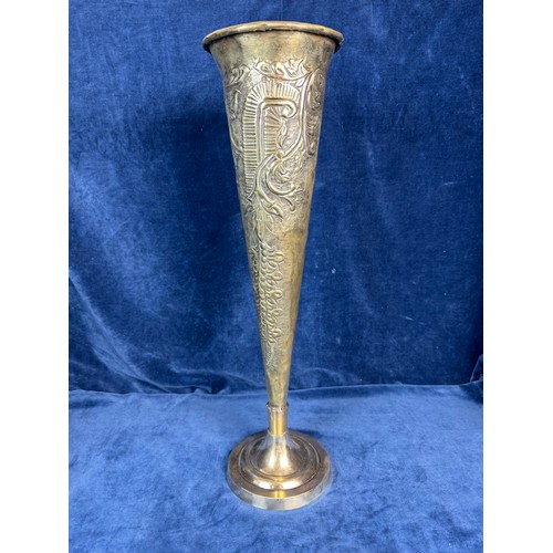 82 - A large Brass Fluted Vase on silver plated base