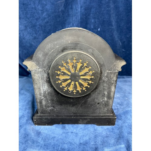 89 - A slate eight day striking dome top mantle clock made by Lewis, Plymouth