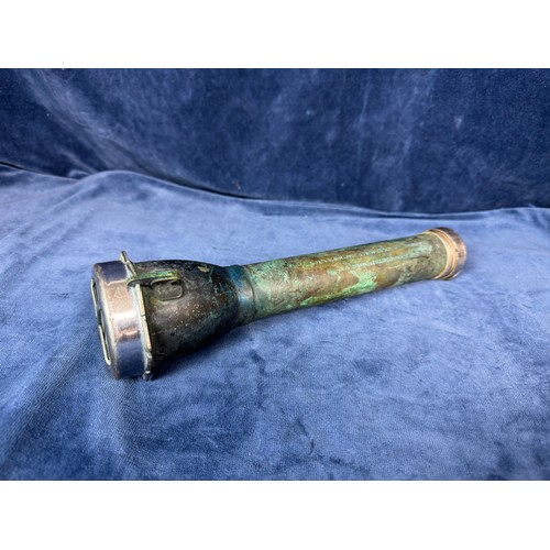 107 - A vintage torch engraved 'Safety torch approved by Mines Dept. Home Office Barnsley & London' patent... 