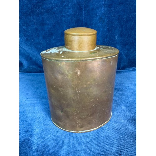 112 - A copper flask with lid marked to base made in England J.S. & S. solid copper