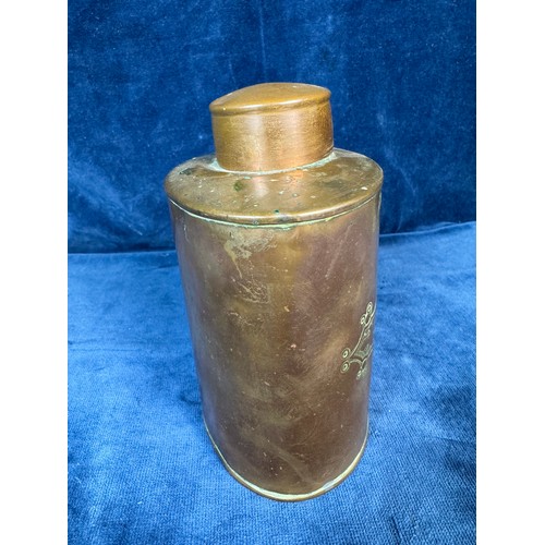 112 - A copper flask with lid marked to base made in England J.S. & S. solid copper