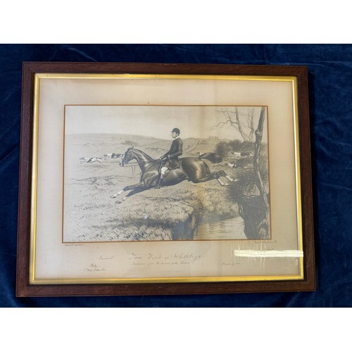 32 - A framed black and white print entitled 'Tom Firr on Whitelegs' by Basil Nightingale 1898.