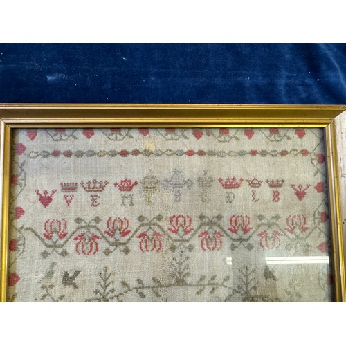 50 - A framed tapestry Sampler dated 1806 - with quote 'Attend ye young who happy live' by Frances age 9.