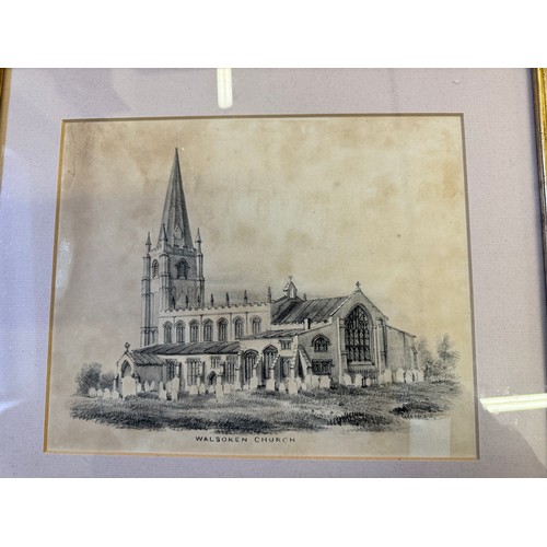 57 - A framed black and white print depicting 'Walsoken Church'.