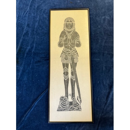 31 - A framed original brass rubbing depicting the memorial image of a Medieval English Knight.