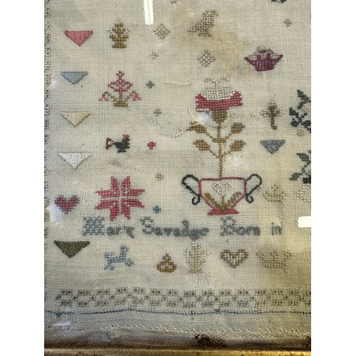 59 - A framed antique tapestry Sampler by Mary Savadge, born in 1771, work undertaken 1783.