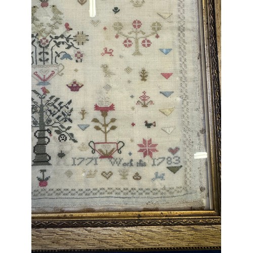 59 - A framed antique tapestry Sampler by Mary Savadge, born in 1771, work undertaken 1783.