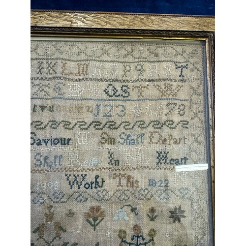 60 - A framed antique tapestry Sampler by Rachel Porter born in 1808 and produced this piece in 1822.