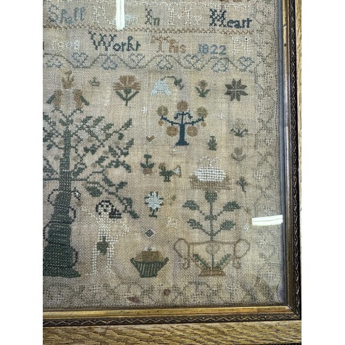 60 - A framed antique tapestry Sampler by Rachel Porter born in 1808 and produced this piece in 1822.