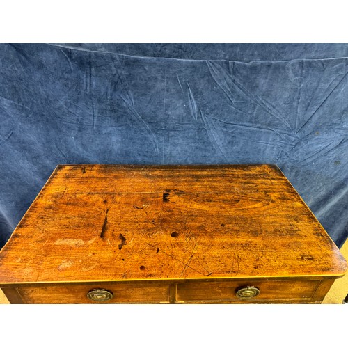 609 - An antique mahogany side table on square legs with 2 drawers under, having metal oval shaped handles... 