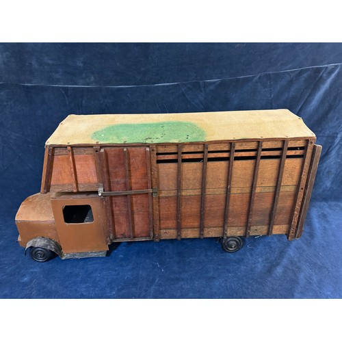 120 - A vintage hand made wooden model of a Livestock Lorry