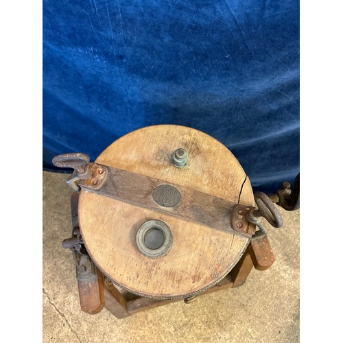 10 - A vintage barrel butter churn on wooden stand, with suppliers label - Corts Limited, Ironmongers.