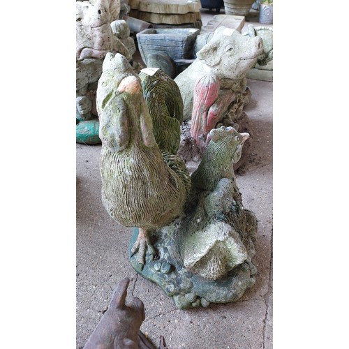 31 - CONCRETE GARDEN ORNAMENT - CHICKEN FAMILY