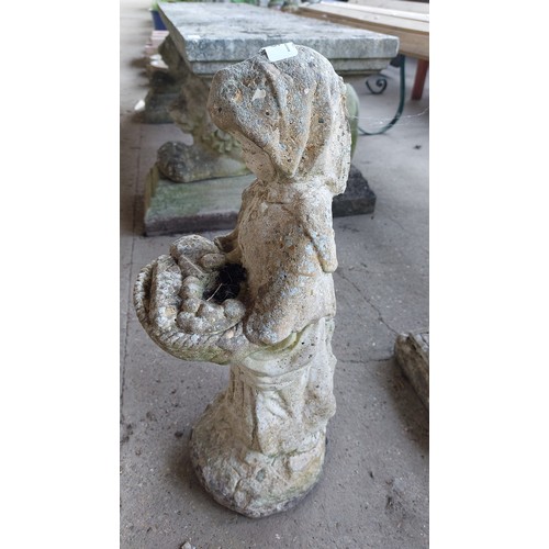 36 - CONCRETE GARDEN ORNAMENT - LADY WITH A BASKET  (53CM)