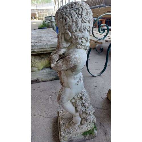 37 - CONCRETE ORNAMENT - CHERUB HOLDING A CORNACOPIA  (72CM)