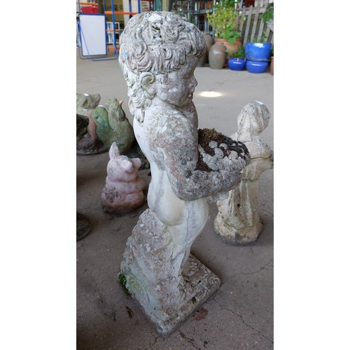 37 - CONCRETE ORNAMENT - CHERUB HOLDING A CORNACOPIA  (72CM)