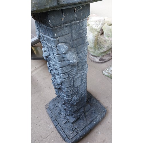 61 - CONCRETE SUN DIAL WITH A HEDGEHOG AND MOUSE ON BASE - (73CM) HEIGHT