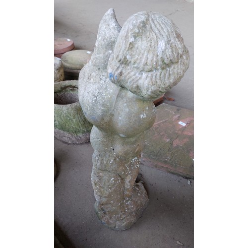 63 - CONCRETE WATER FEATURE OF A GIRL HOLDING A SHELL - (70CM) HEIGHT