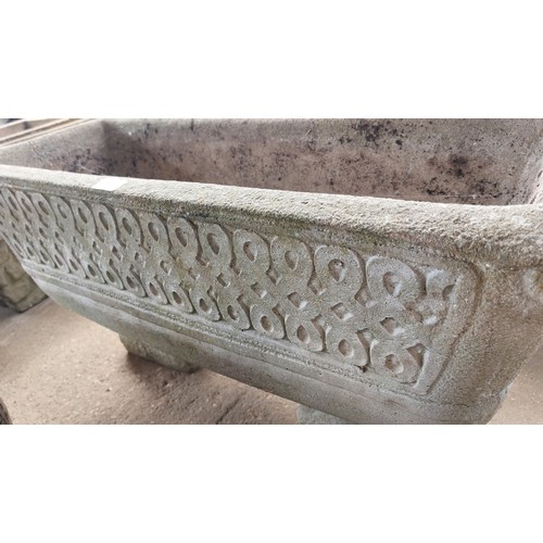 136 - CONCRETE TROUGH PLANTER ON FEET (90CM) LONG, (46CM) HEIGHT, (33CM) WIDE